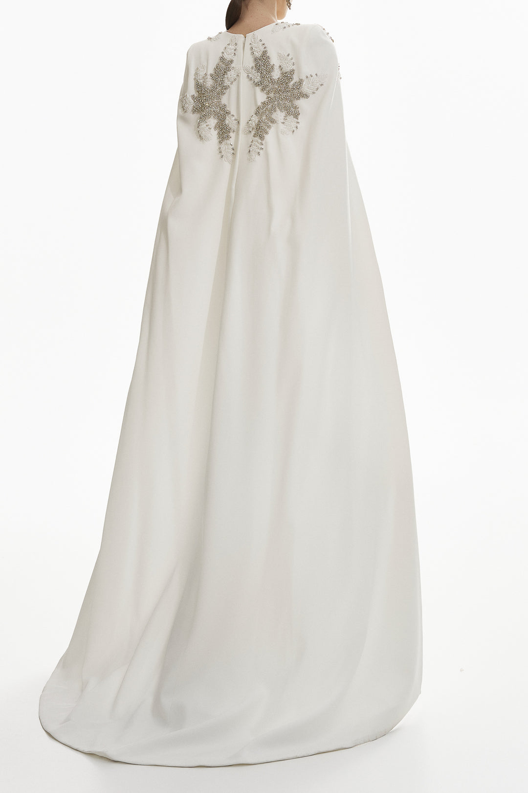 Dalia Crystal-Embroidered Cape Crepe Dress In Off-White
