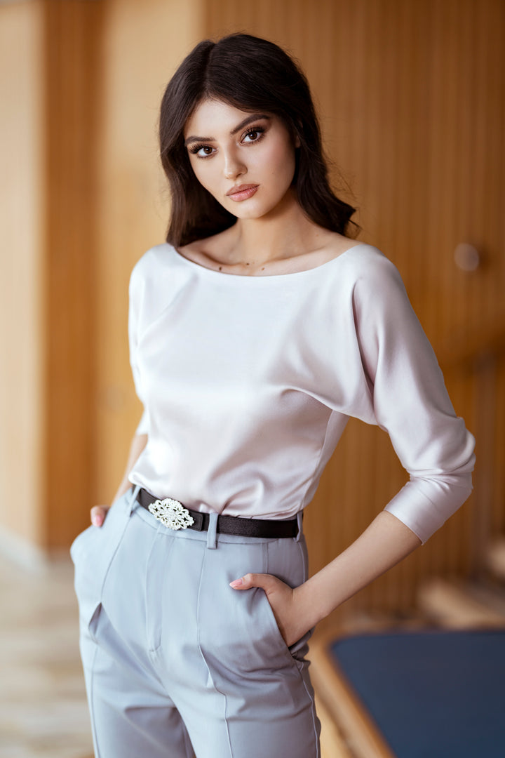 Elegant Satin Blouse In Cipria