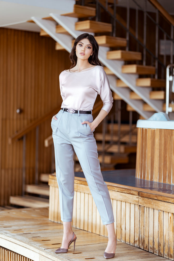 Elegant Satin Blouse In Cipria