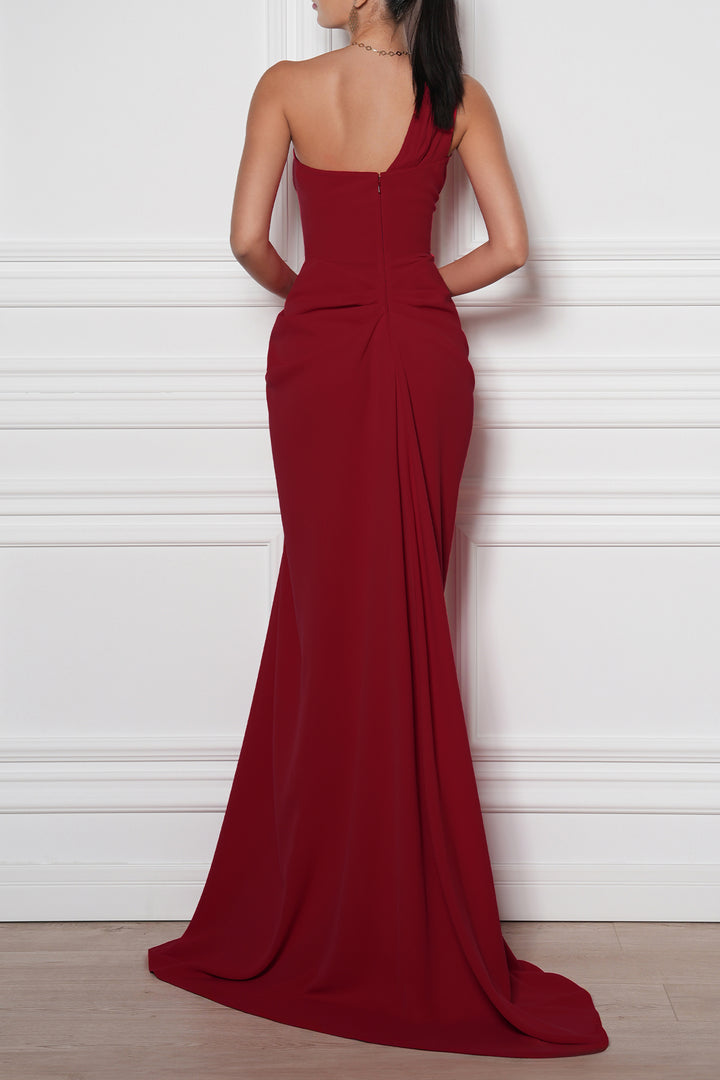 Elena Crepe Dress In Ruby-Red