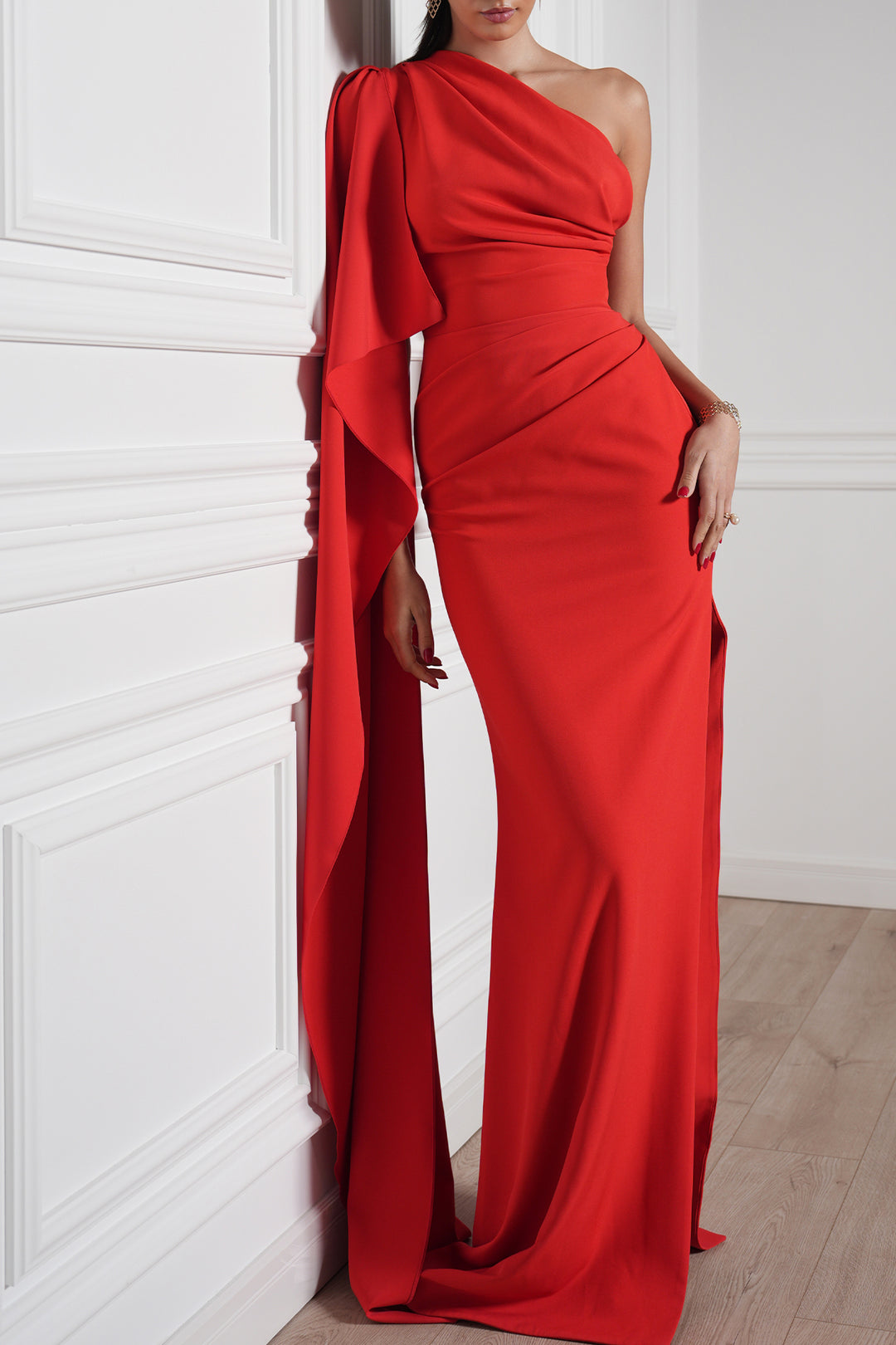 Alba Crepe Long Dress In Red
