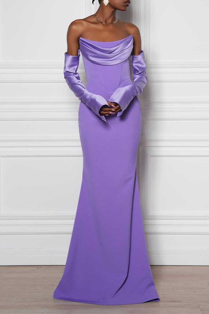 Raven Crepe Long Dress In Wisteria