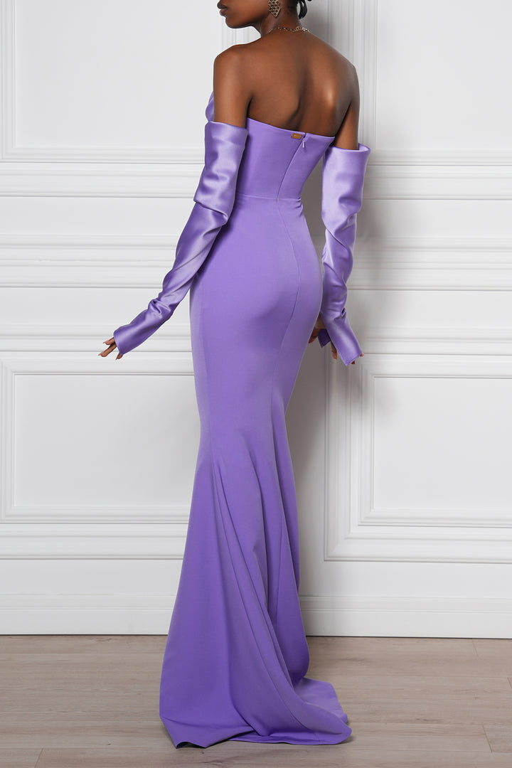 Raven Crepe Long Dress In Wisteria