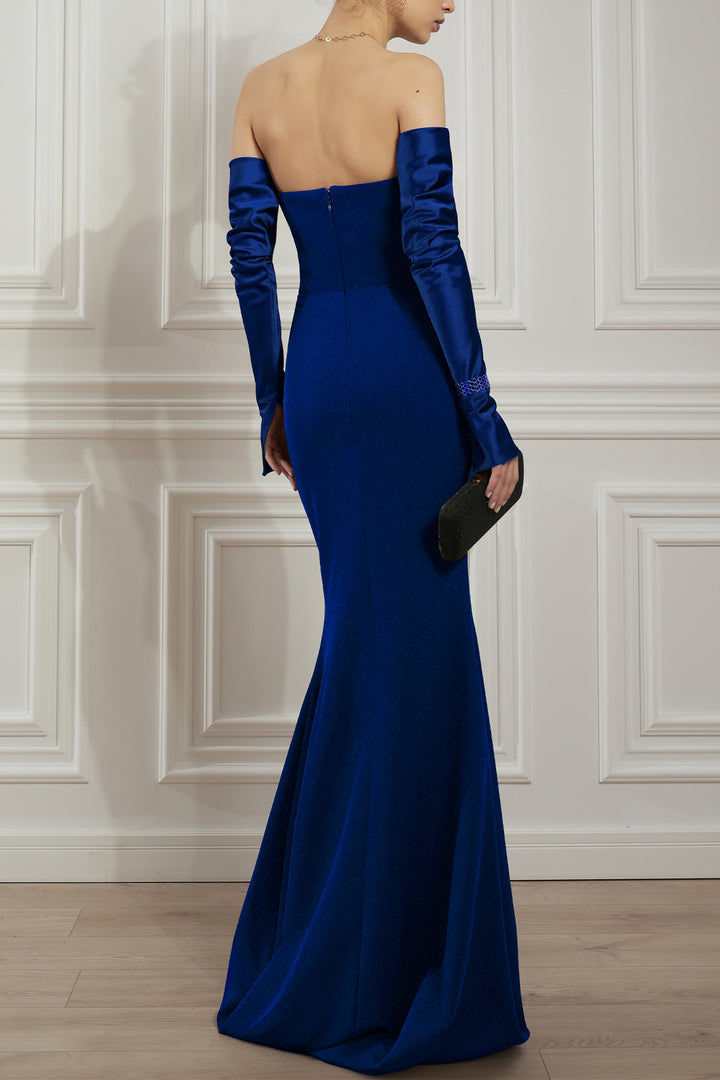 Raven Crepe Long Dress In Royal-Blue