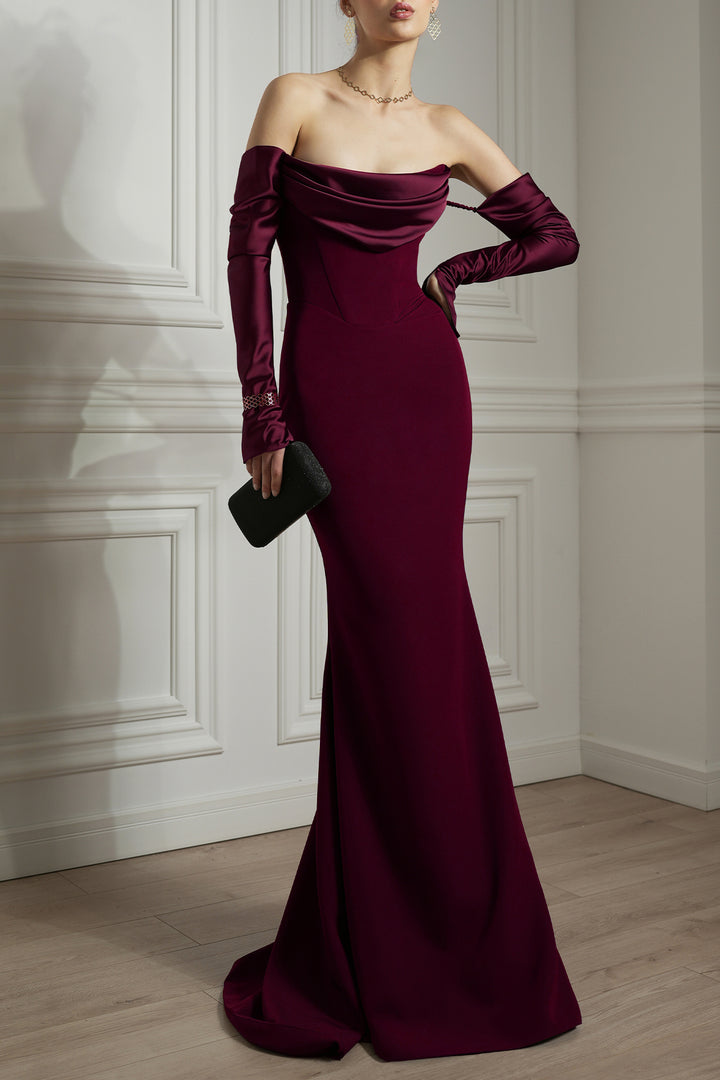 Raven Crepe Long Dress In Burgundy