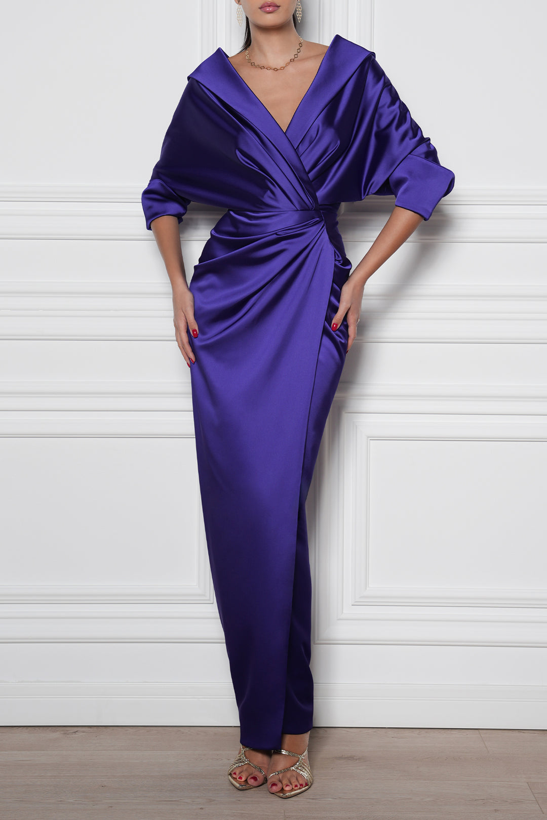 Angelina Satin Long Dress In Intense-Mauve