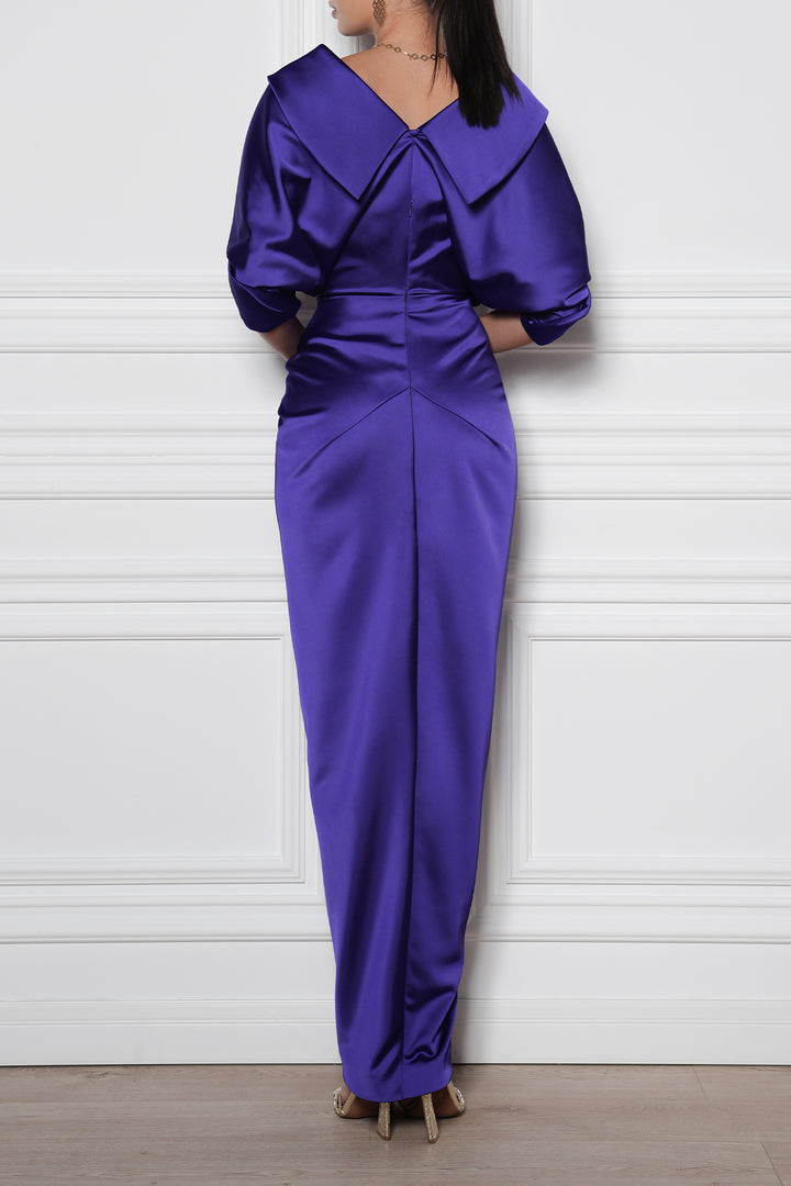 Angelina Satin Long Dress In Intense-Mauve