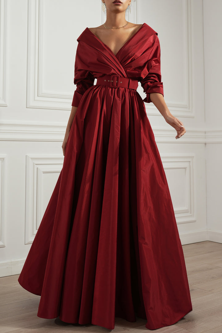 Carrie Taffeta Long Dress In Carmine