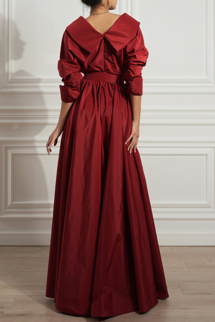 Carrie Taffeta Long Dress In Carmine