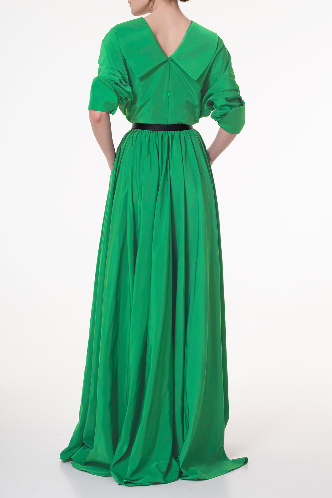 Carrie Taffeta Long Dress In Emerald