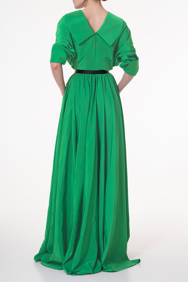 Carrie Taffeta Long Dress In Emerald