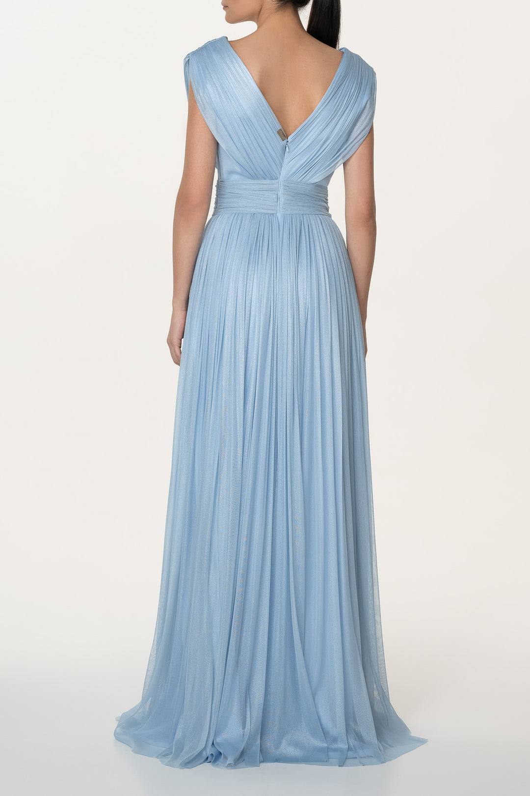 Leila Silk Tulle Long Dress In Glossy-Celeste