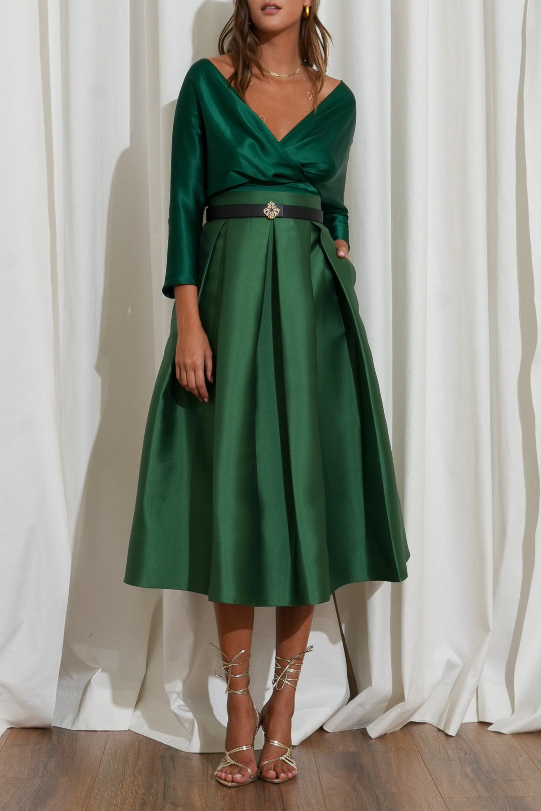 Jasmine Structured Emerald Mikado Skirt