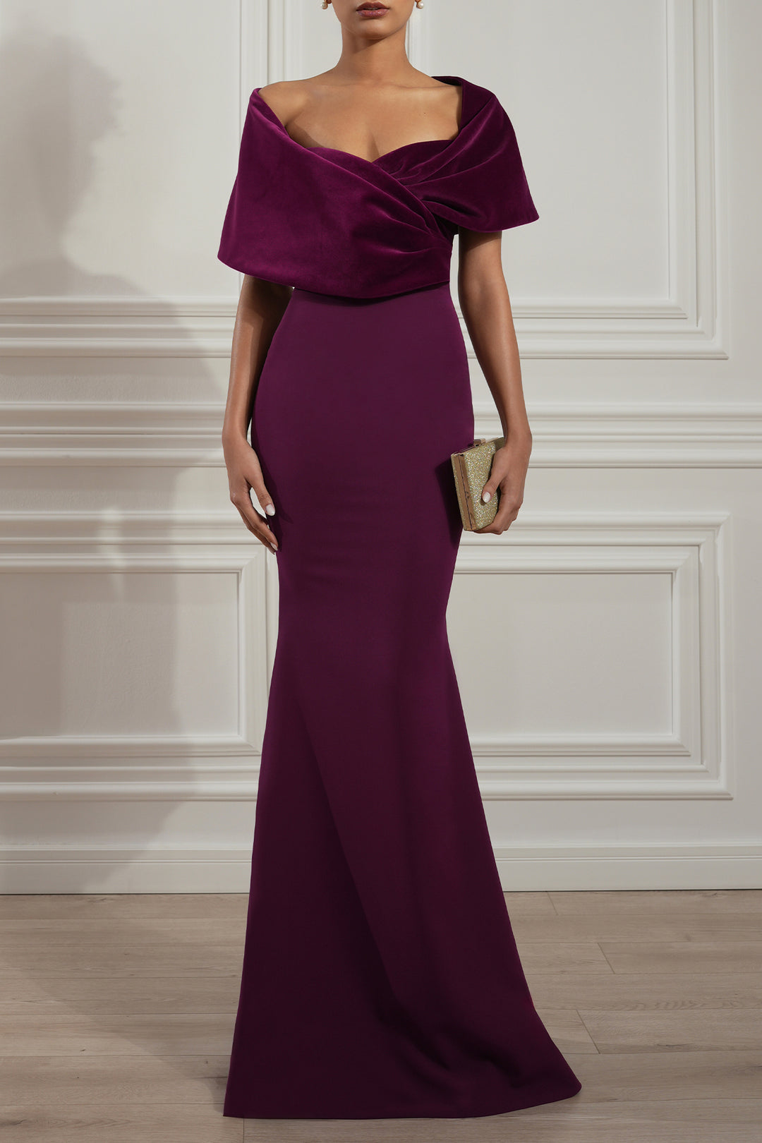 Kavya Crepe Velvet Gown In Dark-Purple