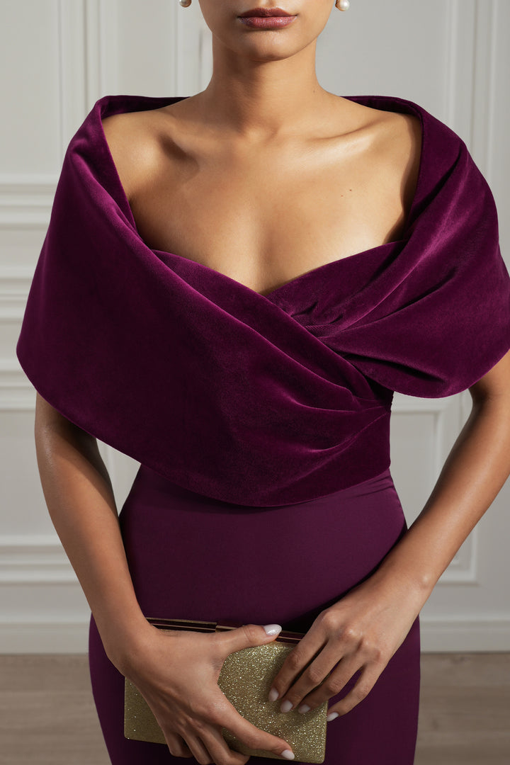 Kavya Crepe Velvet Gown In Dark-Purple
