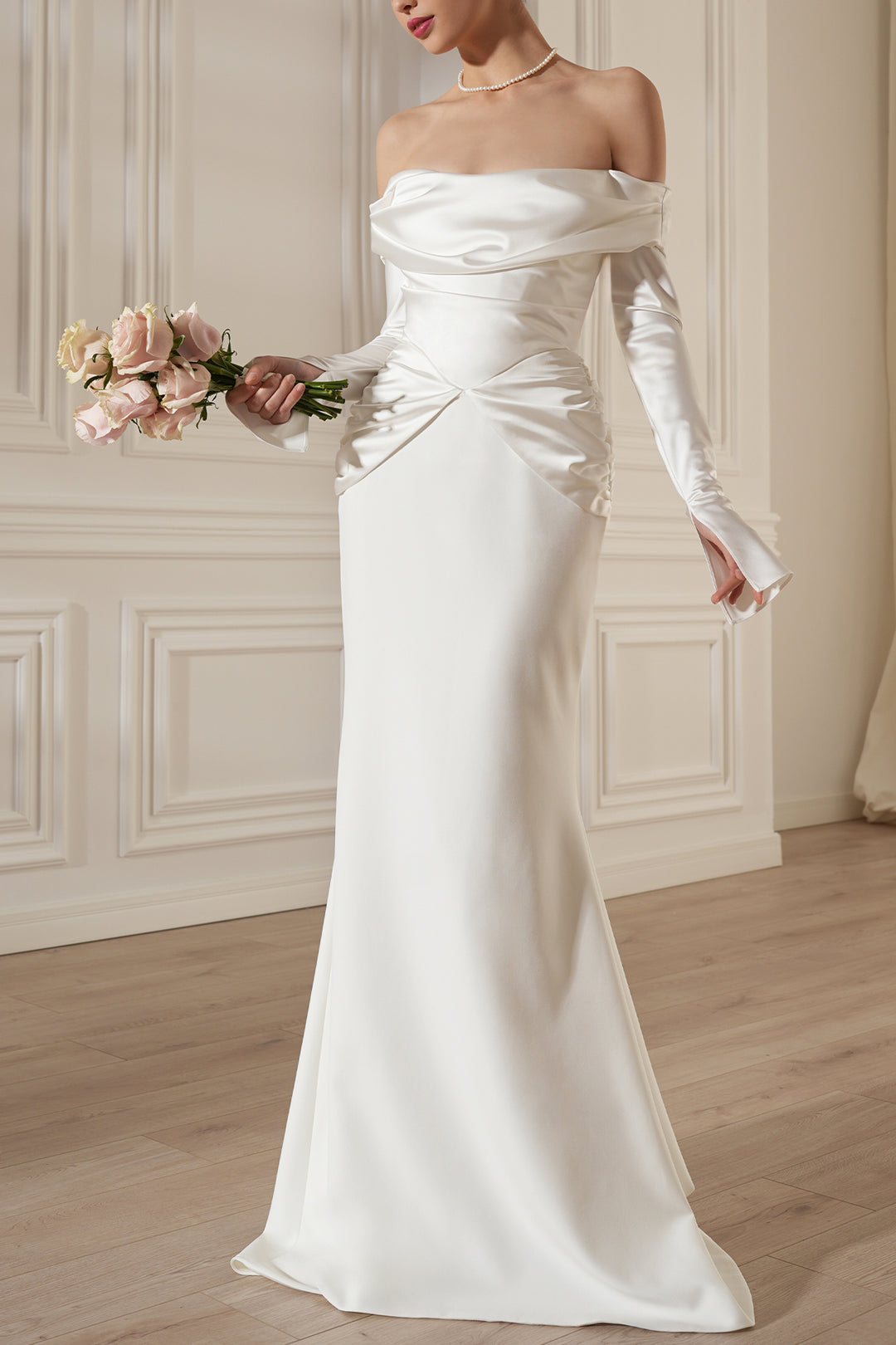 Siri Satin Crepe Long Dress In Ivory