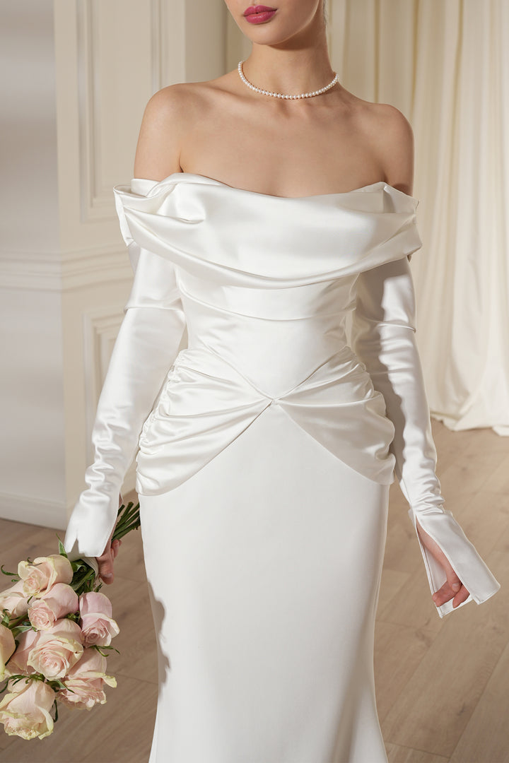 Siri Satin Crepe Long Dress In Ivory