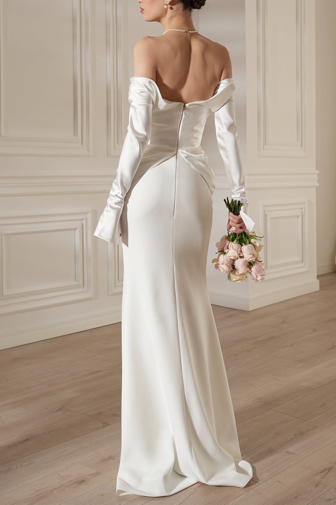 Siri Satin Crepe Long Dress In Ivory