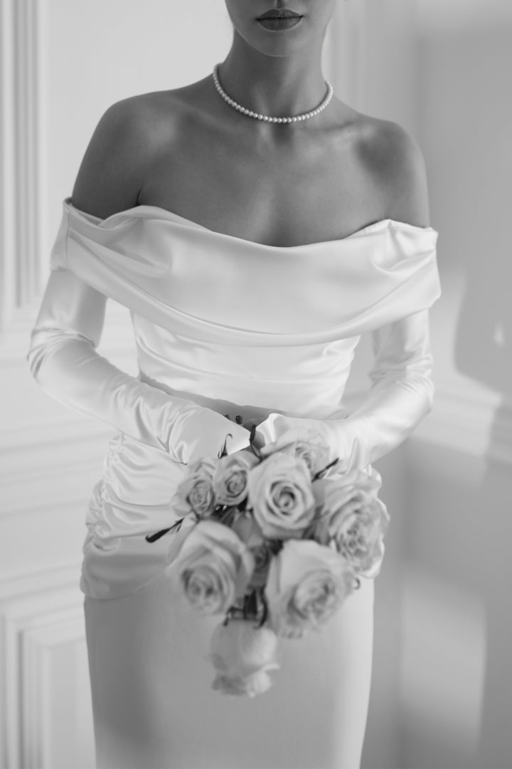 Siri Satin Crepe Long Dress In Ivory
