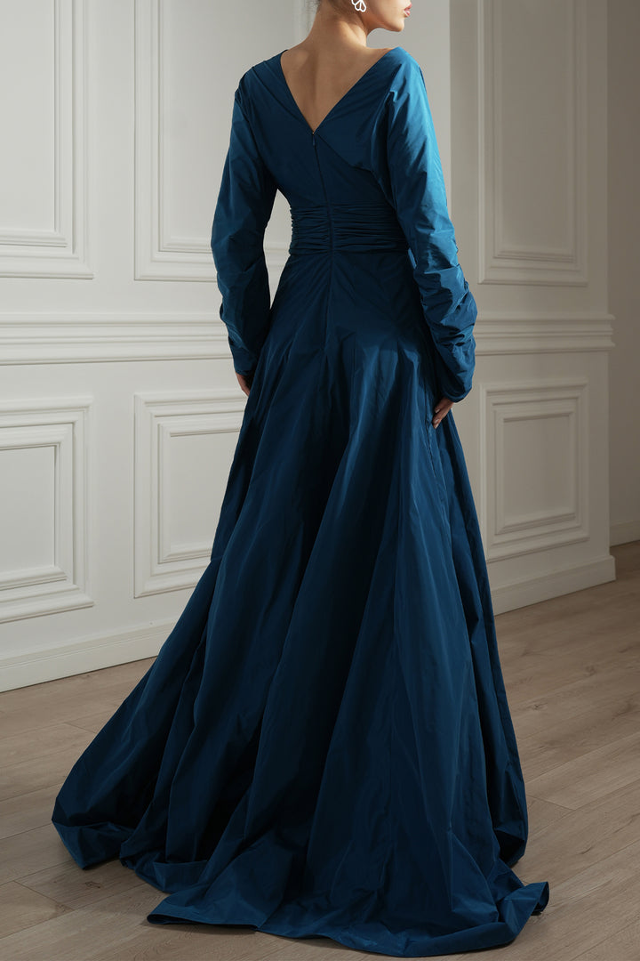 Celia Blue Taffeta Long Dress