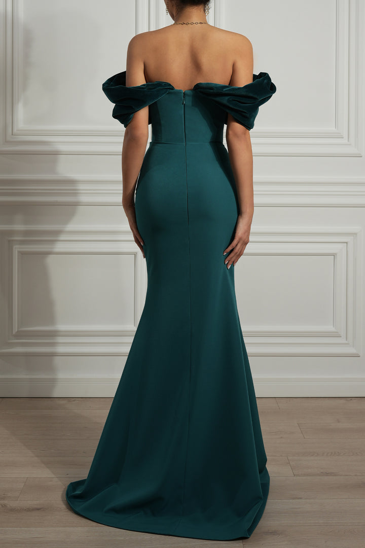 Ivonna Crepe Velvet Gown In Petrol