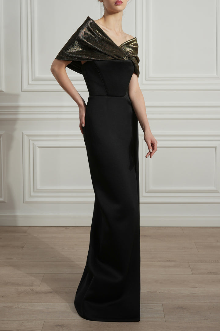 Khalesi Scuba Dress In Black-Dark Gold