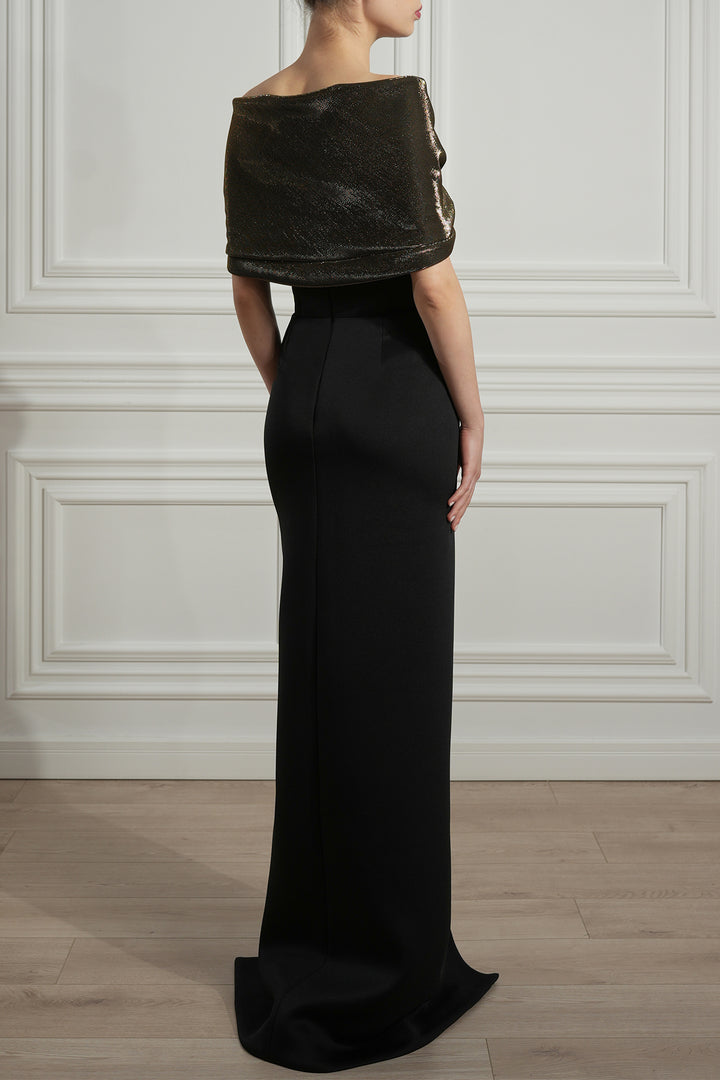 Khalesi Scuba Dress In Black-Dark Gold