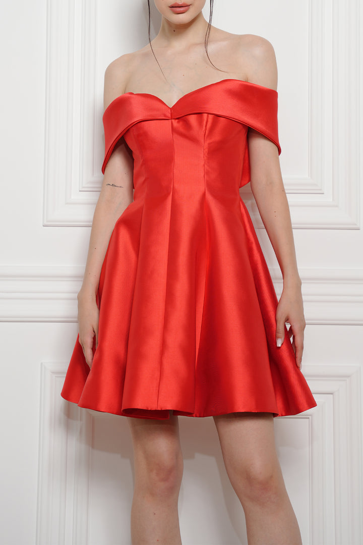 Ellie Mikado Short Dress In Hot-Red