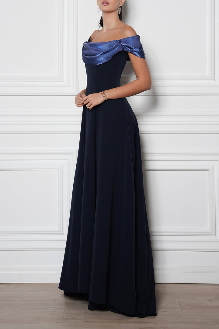 Salma Midnight Blue Crepe Long Dress