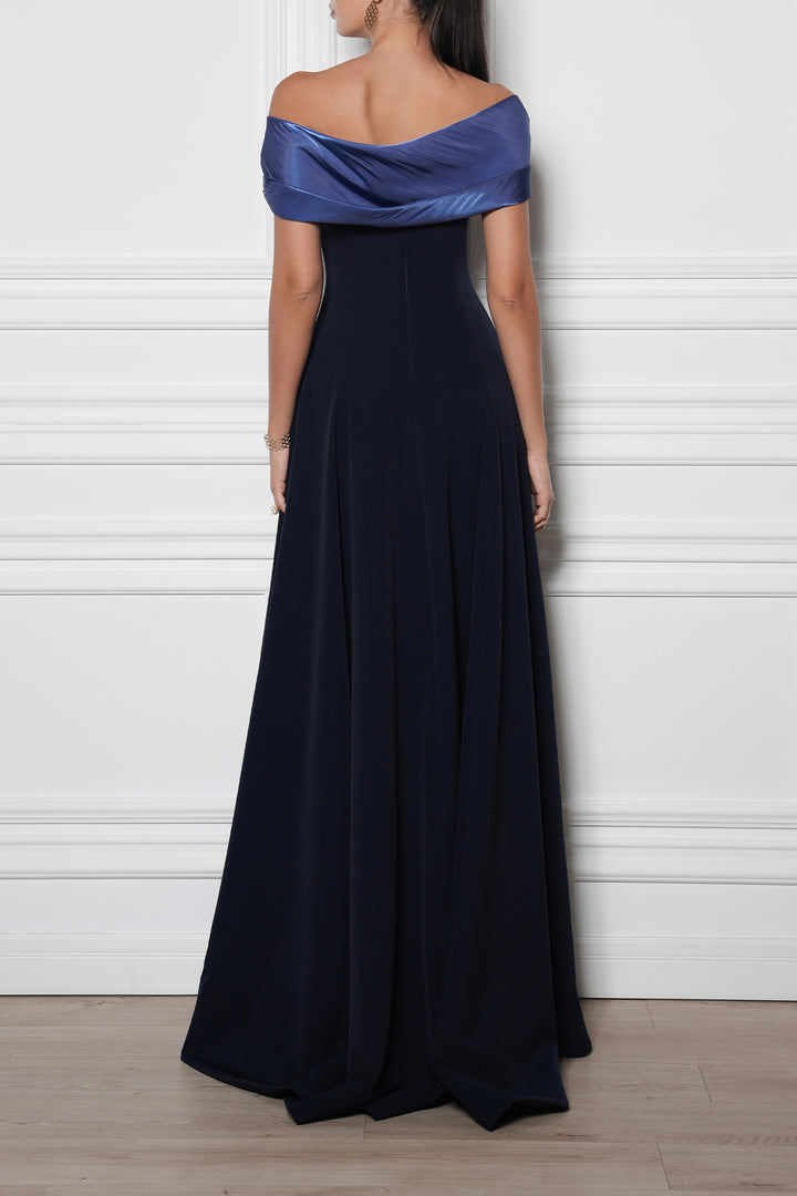 Salma Midnight Blue Crepe Long Dress