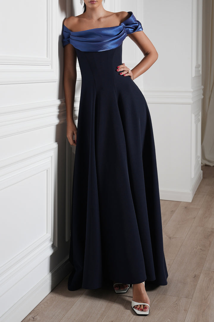 Salma Midnight Blue Crepe Long Dress
