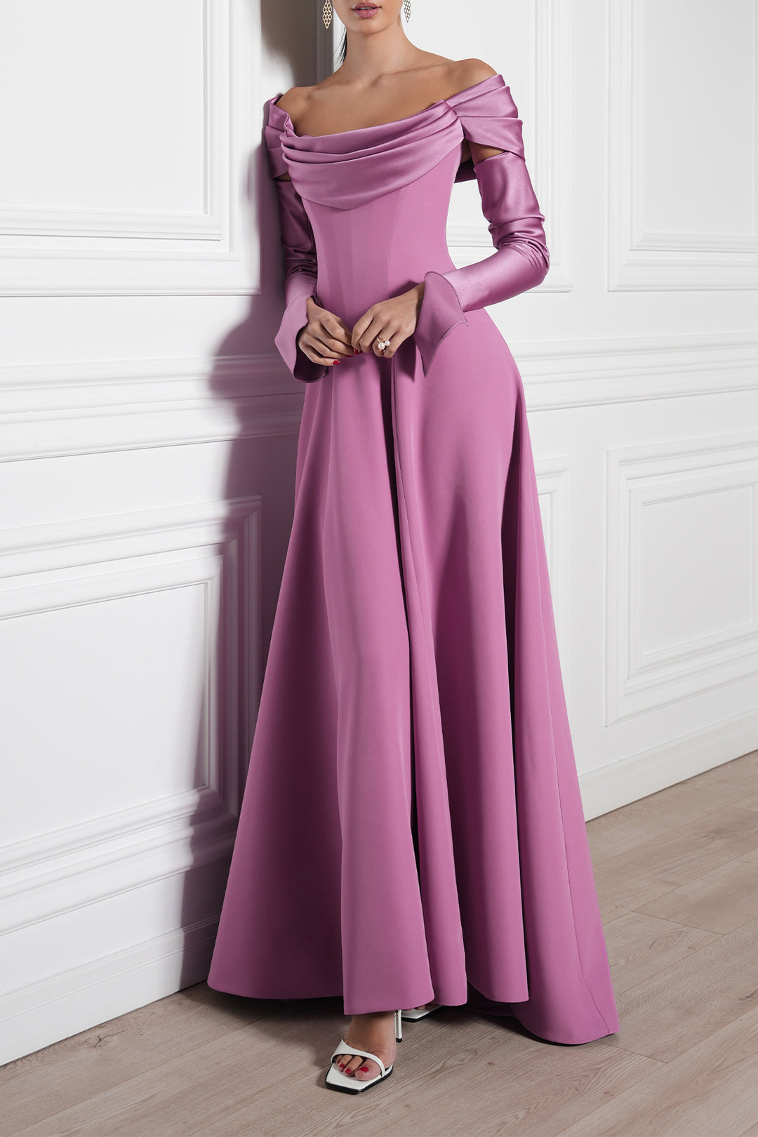 Salma Crepe Long Dress In Hydrangea