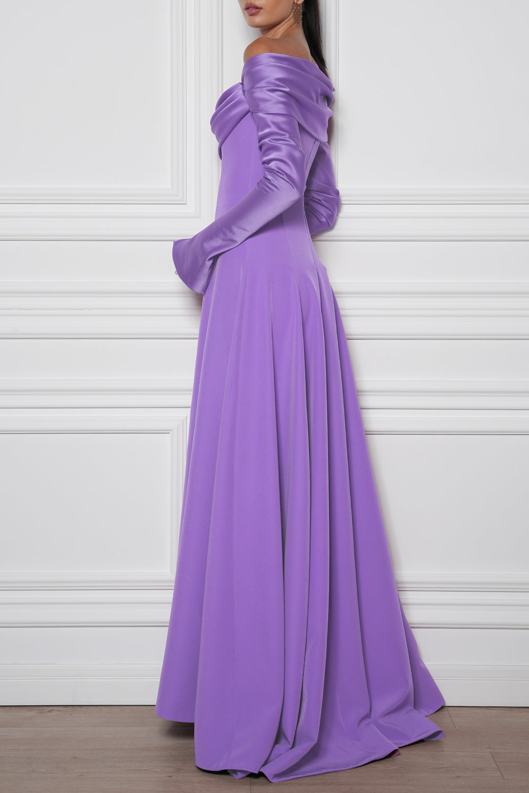 Salma Crepe Long Dress In Wisteria