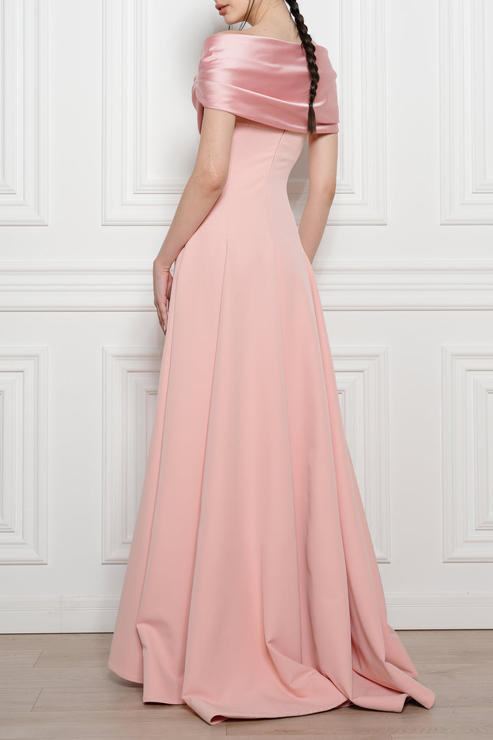 Salma Crepe Long Dress In Powder-Pink