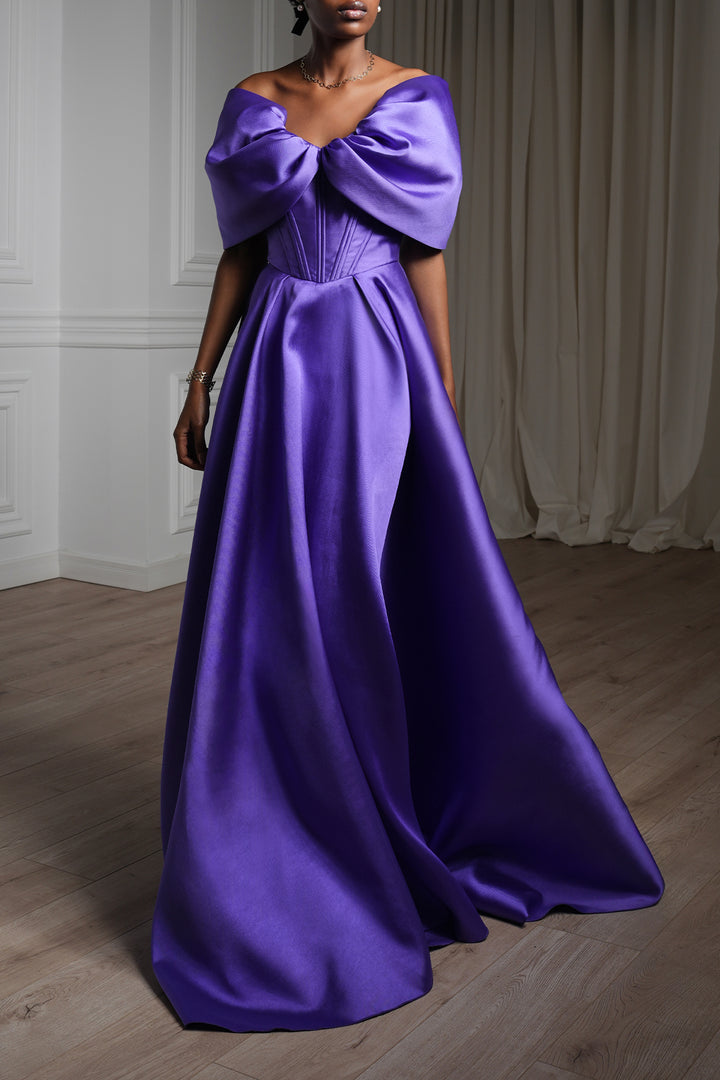 Arwa Mikado Long Dress In Electric-Purple