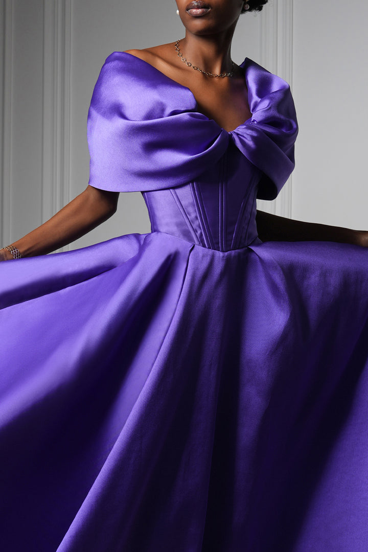 Arwa Mikado Long Dress In Electric-Purple