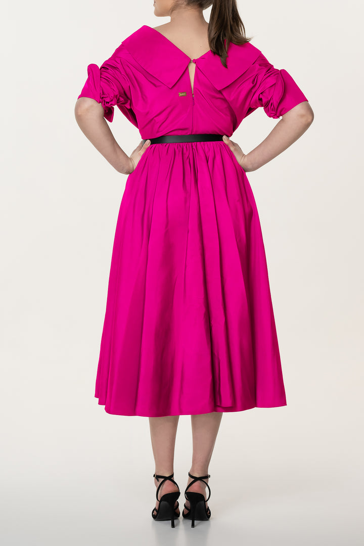 Carrie Fuchsia Taffeta Midi Dress