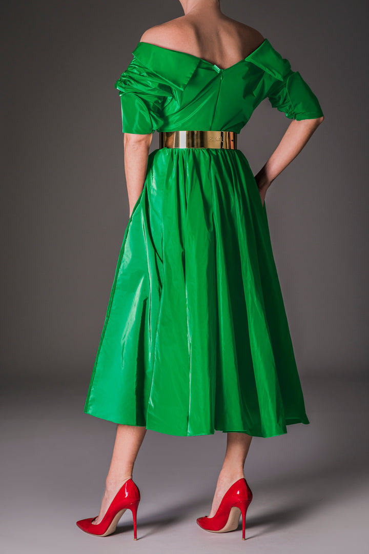 Carrie Spring Green Taffeta Midi Dress