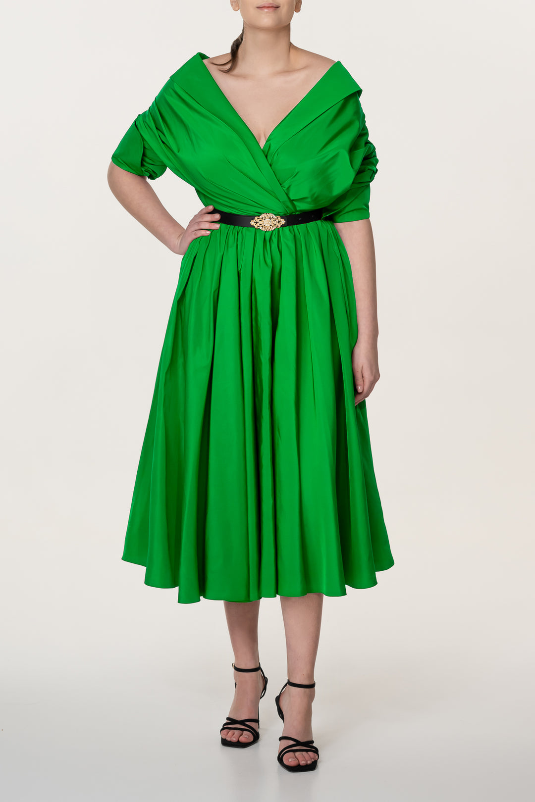 Carrie Taffeta Midi Dress in Spring Green