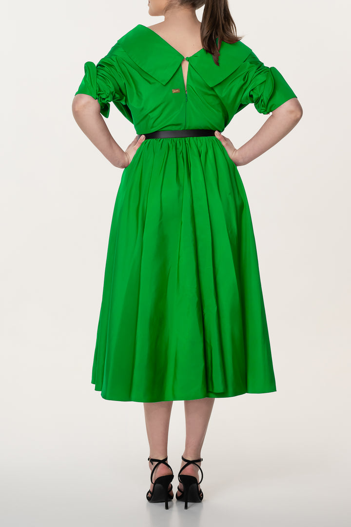 Carrie Spring Green Taffeta Midi Dress