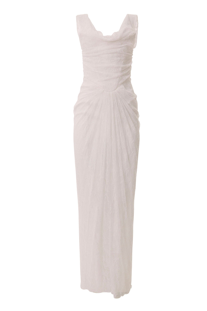 Ines Stretch Lace Dress In Off-White