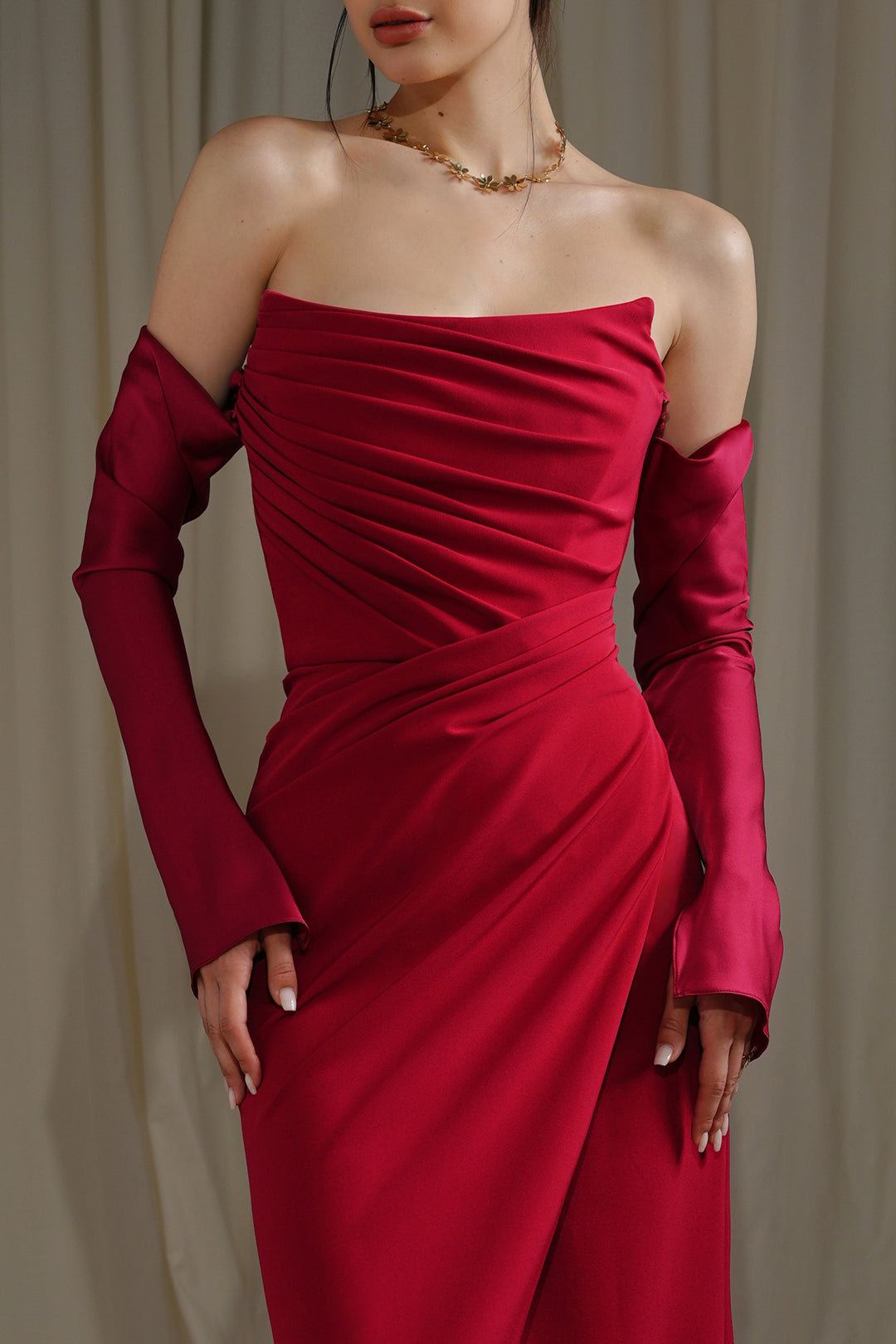 Aairah Crepe Satin Dress In Cherry