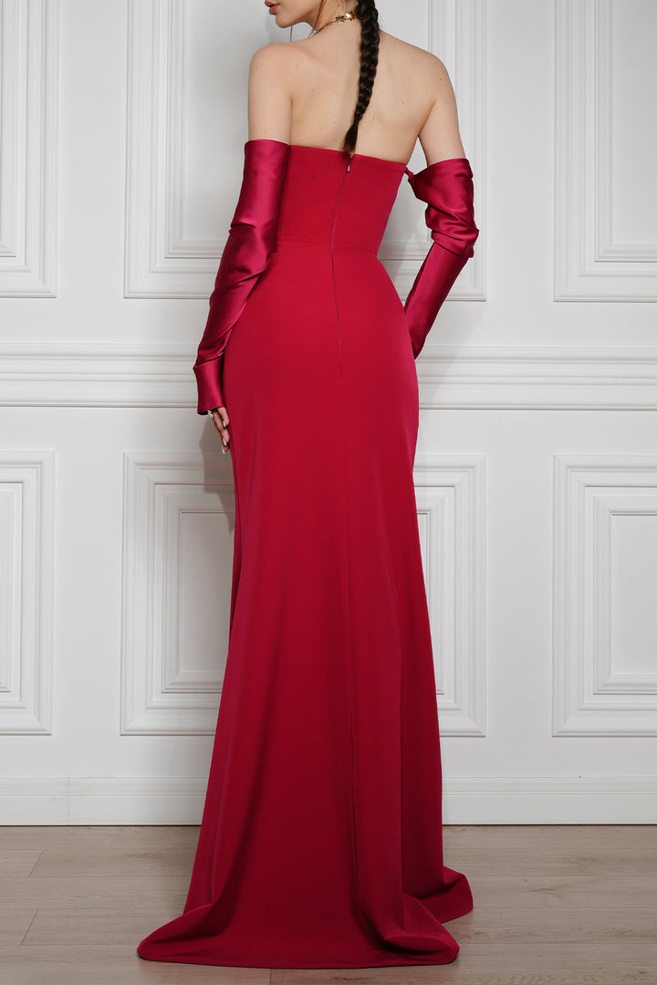 Aairah Crepe Satin Dress In Cherry