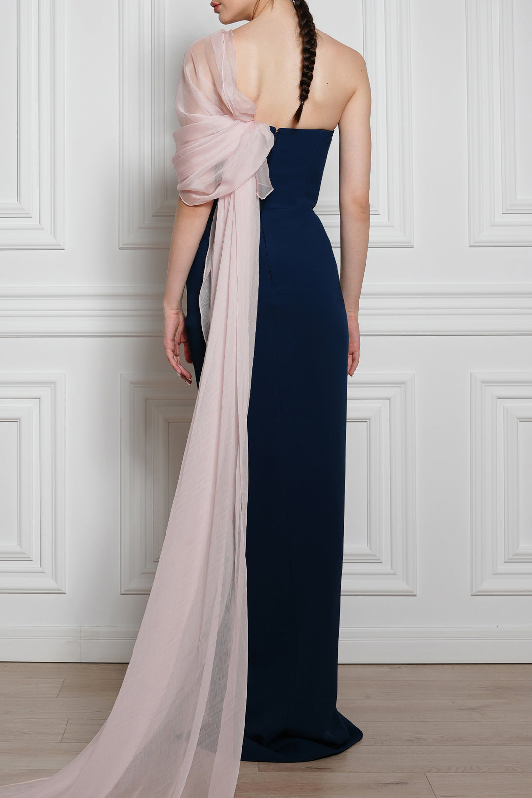 Bella Silk Chiffon and Crepe Dress In Prussian Blue and Powder
