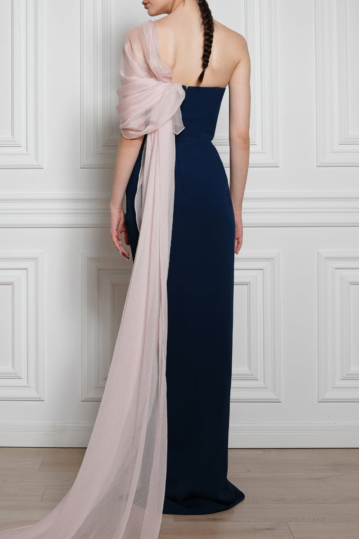 Bella Silk Chiffon and Crepe Dress In Prussian Blue and Powder