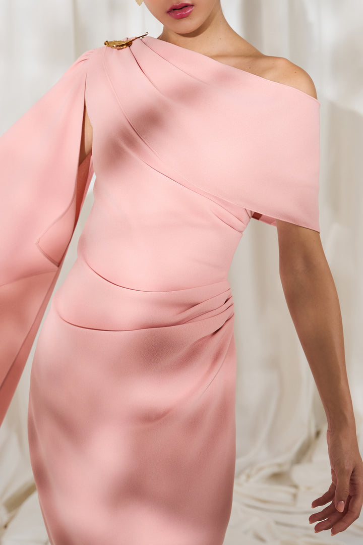 Karen One-Shoulder Midi Dress In Soft-Peach