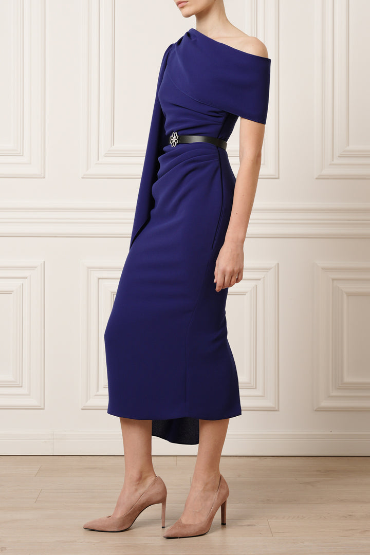 Karen One-Shoulder Midi Dress In Royal Blue