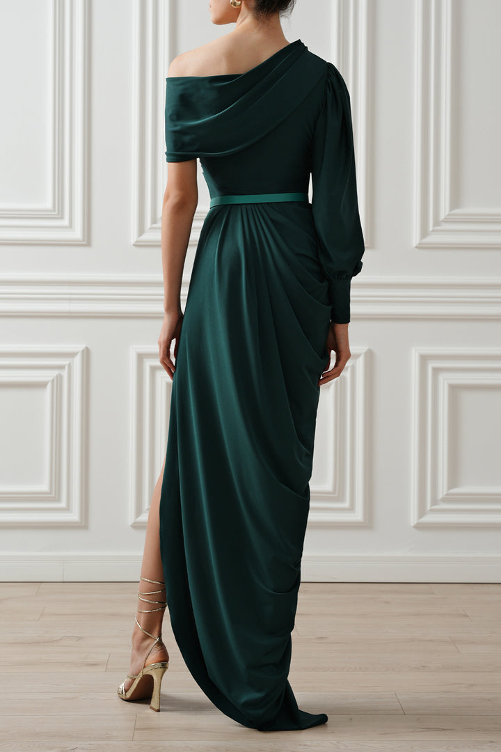 Martina Jersey Long Dress In Pine-Green