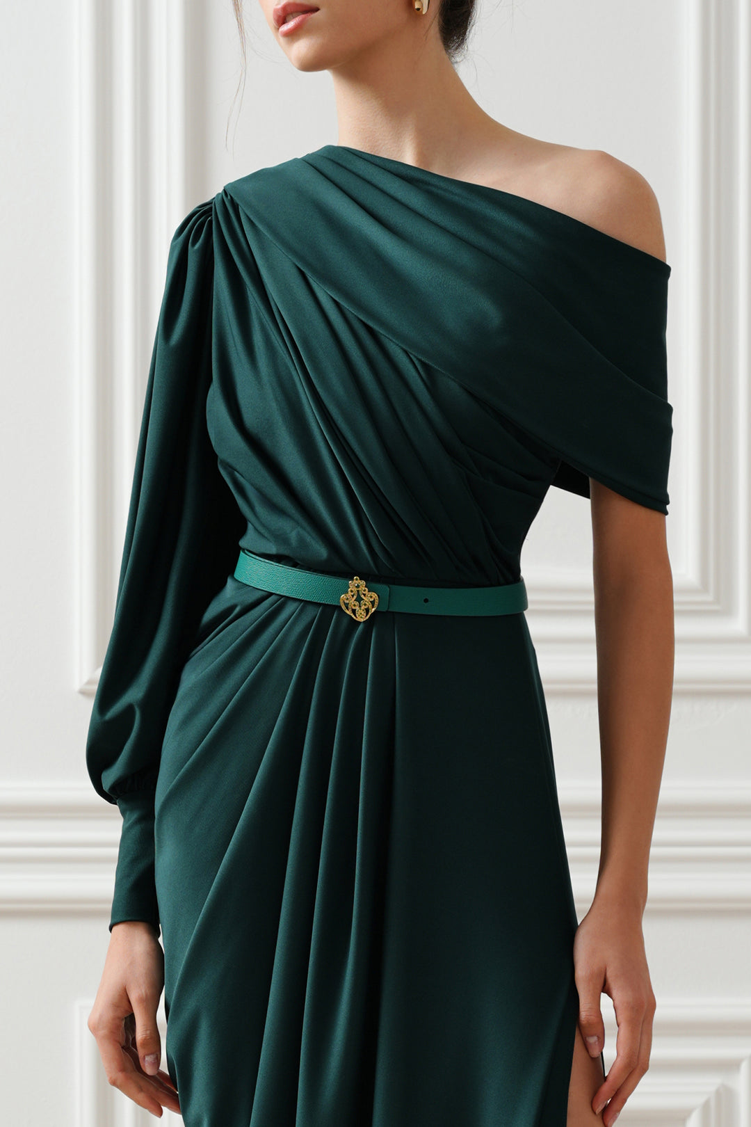 Martina Jersey Long Dress In Pine-Green