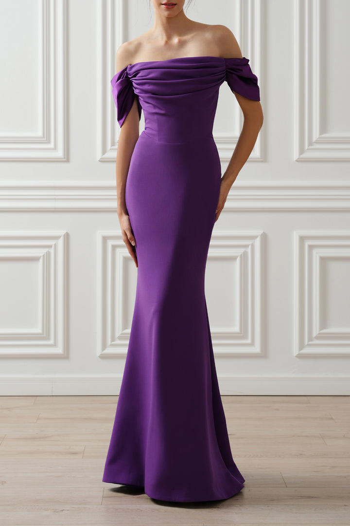 Rhaena Crepe Satin Long Dress In Royal-Purple